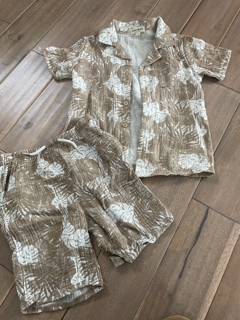 Kids Brown and White Leaf-Print matching Set